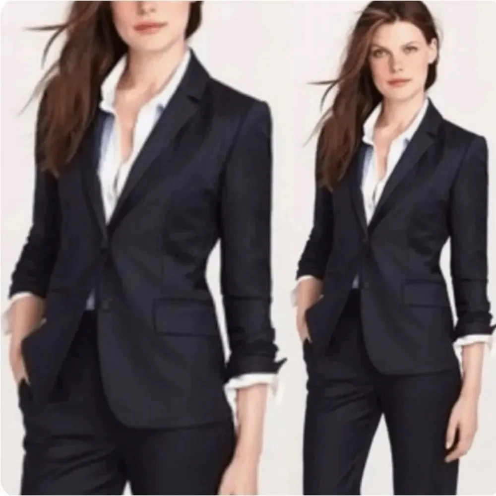J.Crew Blazer Super 120's Wool Pin Stripe Jacket Top in Navy Size 6 ~ Excellent